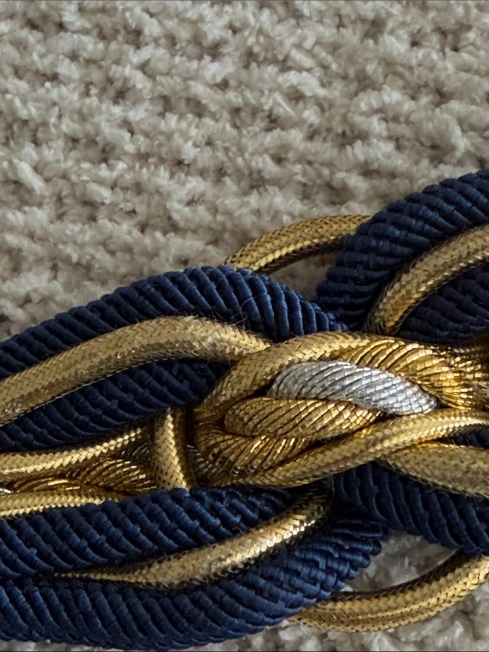 Navy and Gold Braided  Belt med to large Velcro adjustable